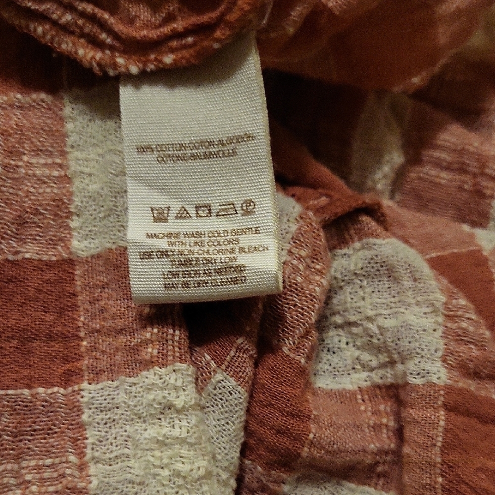Free People Coral and Cream Plaid Muslin Blouse - Picture 3 of 4